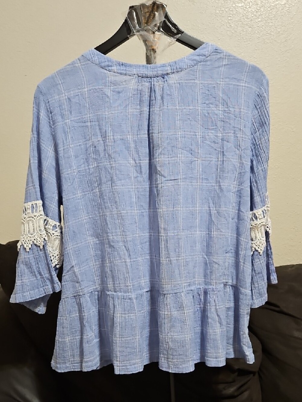 LOFT Light Blue Crochet-Trim Peplum Blouse - Picture 5 of 7